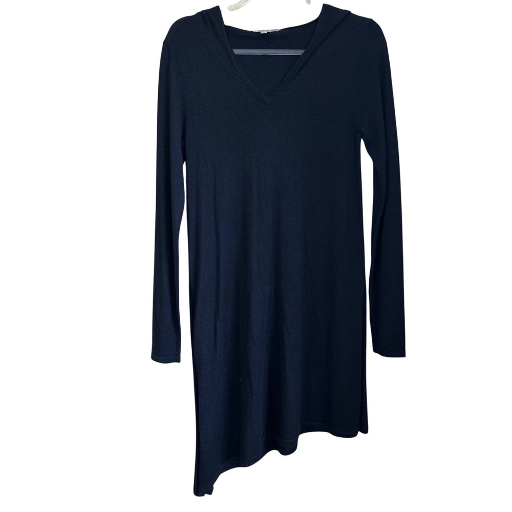 Neiman Marcus Cashmere Hooded Asymmetrical Tunic Sweater Black Womens Small